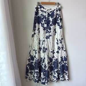 Free People Sundae Stroll Wide Leg Pants Navy Ivory Flowy Beachy Boho Size 2 *